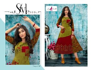 FLY FREE PRESENT SAANA SILK PRINTED LONG GOWN COLLECTION KURTI DESIGNS