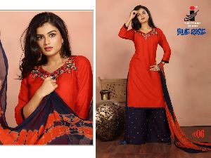 ETHNIC BLUE ROSE TOP PALAZZO AND DUPATTA 3 PIECE