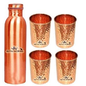 Copper Bottle with 4 Hammered Tumbler