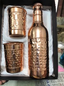 Copper Champagne Bottle and Glass Set