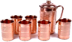 Copper Jug with 6 Glass Set
