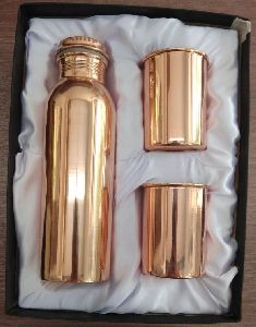 Plain Copper Bottle with Glass Set