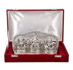 Silver Plated Laxmi Ganesh Saraswati Idol
