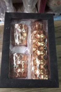 Diamond Design Copper Bottle and Tumbler Set