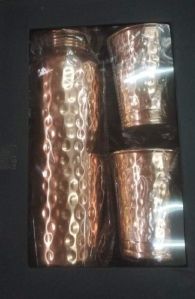 Hammered Copper Bottle and Tumbler Set