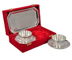 Silver Plated Tea Cup Plate Set with Tray