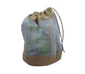 Jute Drawstring Bag With Plastic Net Window
