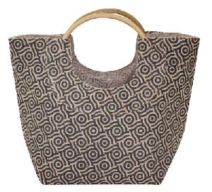 PP Laminated Jute Beach Bag With Round Cane Handle