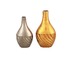 ALUMINIIUM ROUGH ANTIQUE GOLD & BLACK NICKLE FLOWER VASES SET OF 2