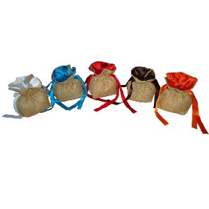 jamawar silk inner lining jute drawstring gift pouch