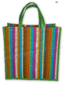 pp laminated multicolor stripe jute handle jute tote bag