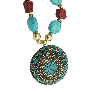 Beaded Stone Metal Necklace
