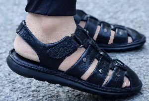 Mens Black Leather Sandals