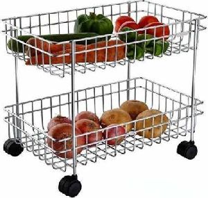 2 layer ss vegetable fruits storage kitchen basket