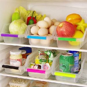 Plastic Fridge Space Saver Food Storage Organizer Basket Rack, Multi-Color (4)