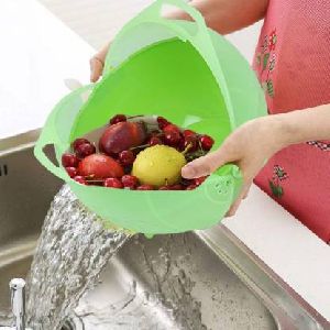 Plastic Vegetable Fruit Rinse Bowl & Strainer Cum Basket (Blue)
