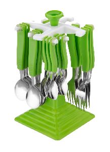 Stainless Steel Cutlery Set for Dining Table, Spoon and Fork Set 	Swastic Apple-Green