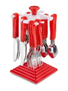 Stainless Steel Cutlery Set for Dining Table, Spoon and Fork Set 	Swastic royal-Red