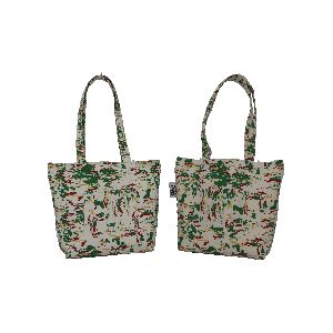 Cotton Shopping Bag With Overall Print