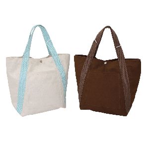 Natural Canvas Tote Bag With Front Pocket