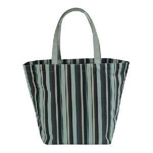 Natural Canvas Tote Bag With Striped Print