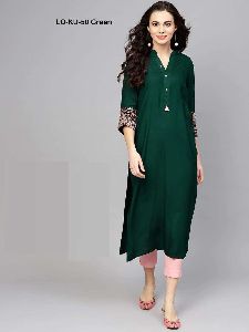 Heavy Rayon 14 Kg Embroidery Work A Line Kurti