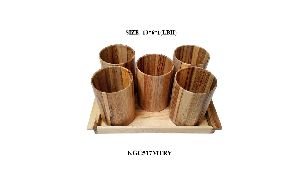 Wooden 5 Glass Set with Tray