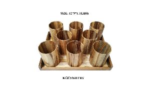 Wooden 8 Glass Set with Tray