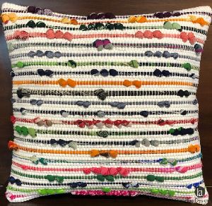 Dream Handwoven Chindi and Cotton Cushion Cover