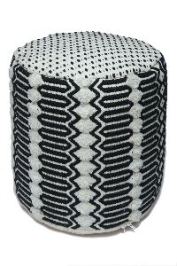 Handwoven Polyester and Cotton Pouf with Polystyrene Beads Filling