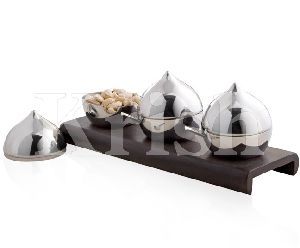Coco Bowl With Wooden Stand - 3 Pcs