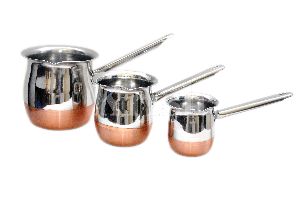 Copper Bottom Coffee Warmer With SS Pipe Handle- 3 Pcs