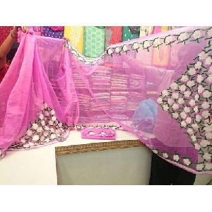 Pink Printed Supernet Saree