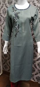 Cross Rayon Kurti with Wooden Button