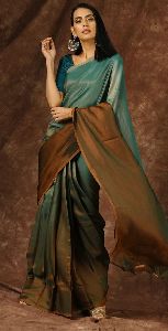 Blue & Brown Satin Saree