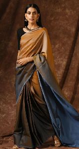 Mustard &amp; Blue Satin Saree