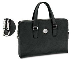 Black Leather Laptop Bags, Pattern : Plain