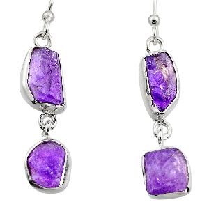 12.43cts natural purple amethyst rough 925 sterling silver earrings r16879