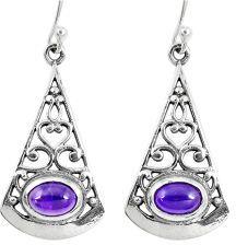 925 Sterling Silver 3.02cts Natural Purple Amethyst Dangle Earrings m947781