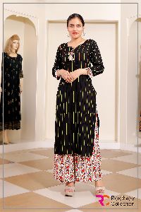 BLACK DESIGNER KURTI WITH PRINTED PALAZZO