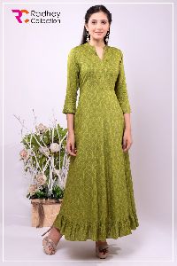 GREEN PRINTED LONG KURTI