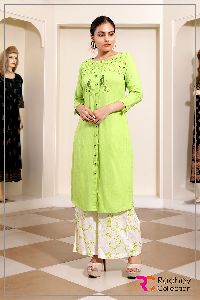 LIME GREEN KURTI WITH PRINTED PALAZZO