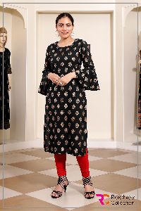 STYLISH BLACK PRINTED DESIGNER KURTI