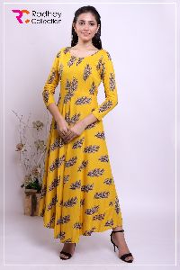 YELLOW BUTI PRINT LONG KURTI