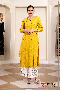 YELLOW KURTI WITH WHITE PALAZZO