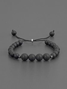 Classic Black Stones Threaded Adjustable Mens Bracelet