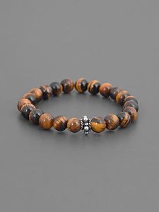 Ethnic Brown Colored Stones and Oxidised Silver Adjustable Mens Bracelet