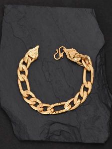 Thick Dual Size Link 23.5K Gold Plated Mens Bracelet