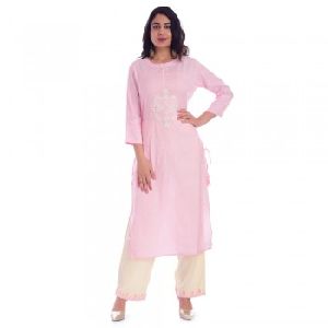 Light Pink Cotton Kurti Palazzo Set