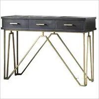 Solid Wood &amp; Metal Study Table With 3 Drawers